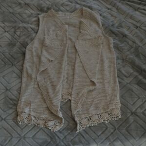 Maurices Cream Lace Trim Cardigan Vest